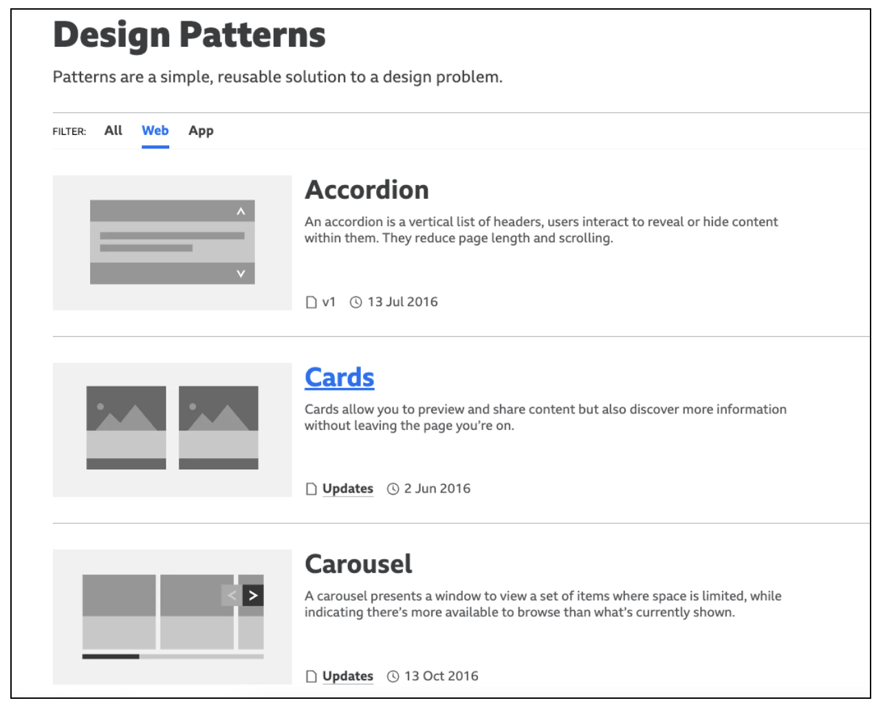 What is a design system and why is it useful? 6 Screenshot of A page from BBC’s Global Experience Language on design patterns