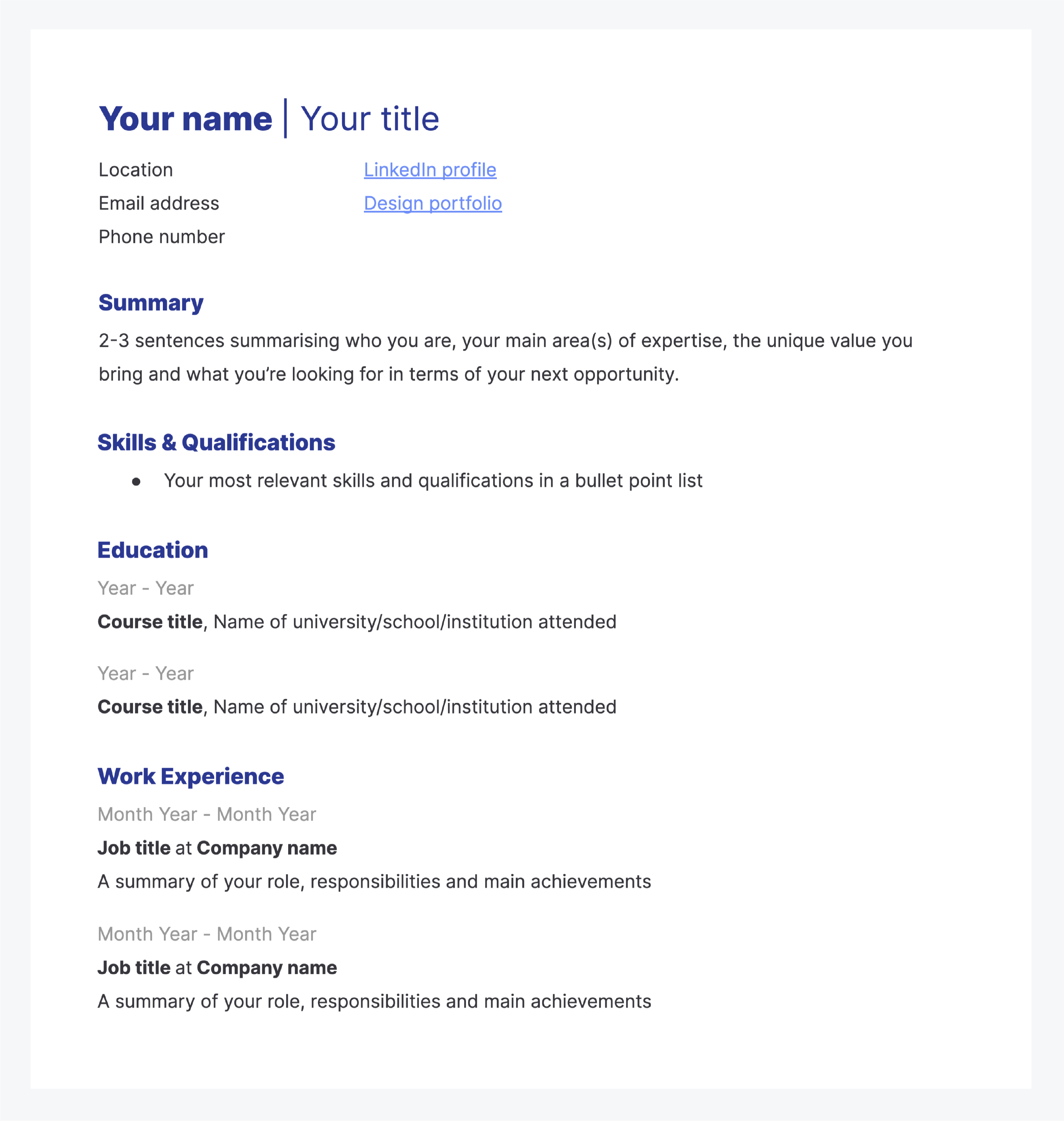 How to write a UI designer CV: Template and best practices 2 CV template
