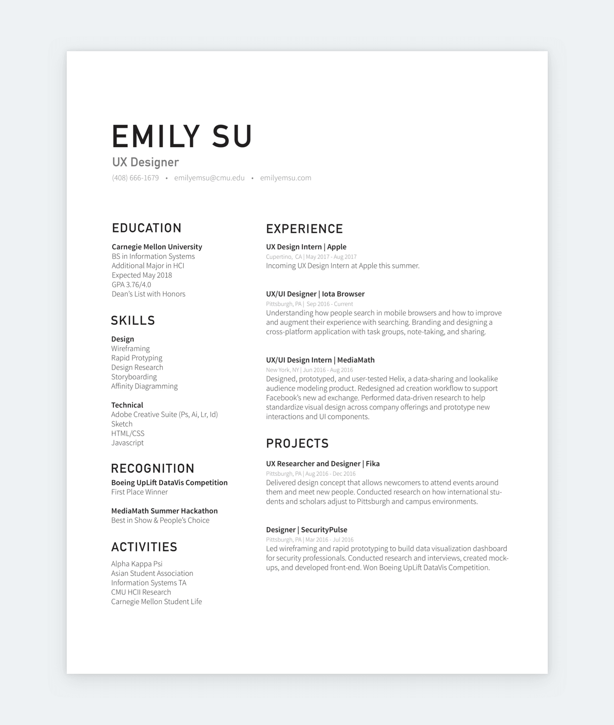 Useful UX designer CV templates (and cover letters too) 3 Emily Su CV