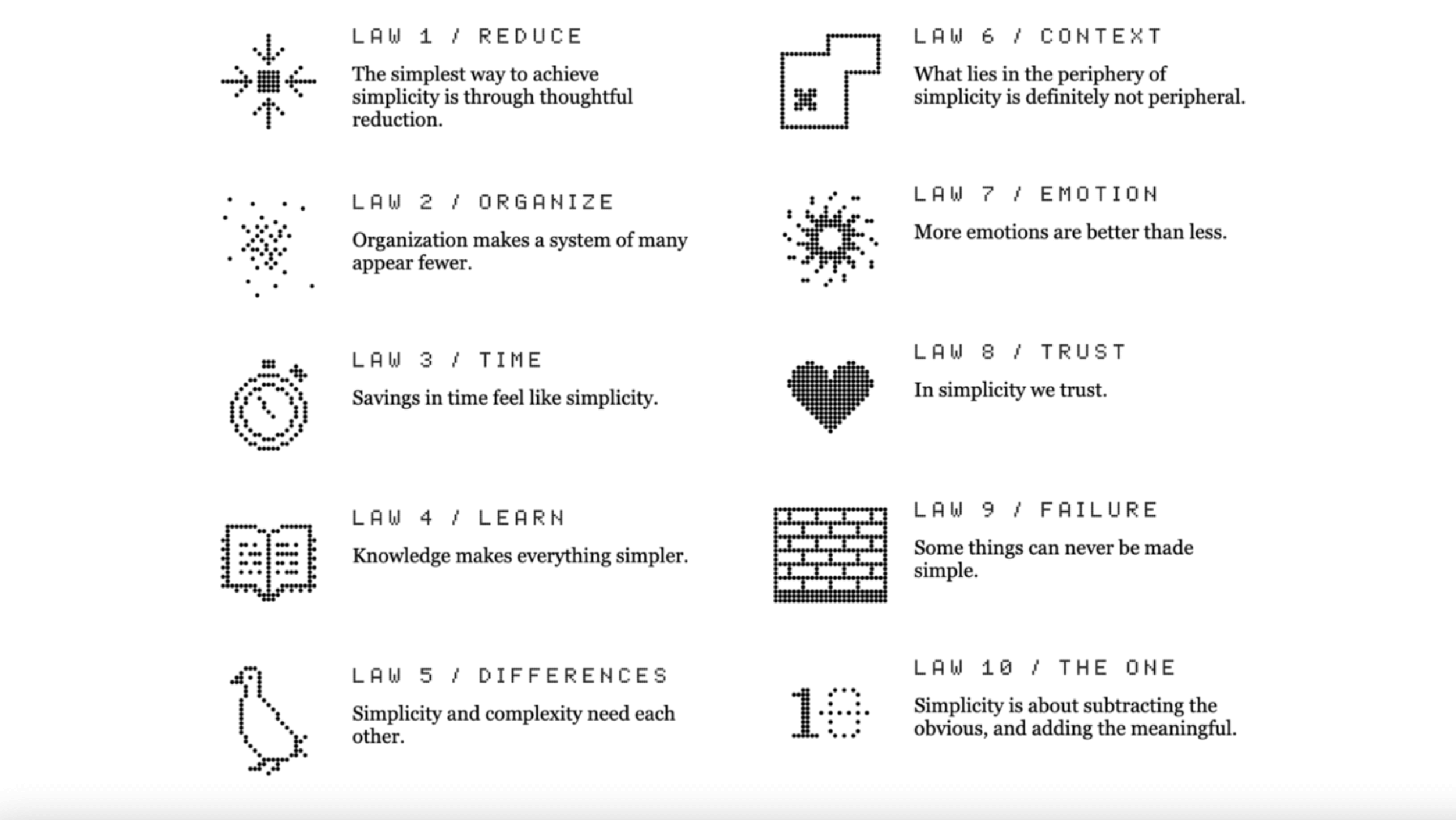 Less is more: How stripping back can improve UX Design 2 The Laws of Simplicity, John Maeda: lawsofsimplicity.com