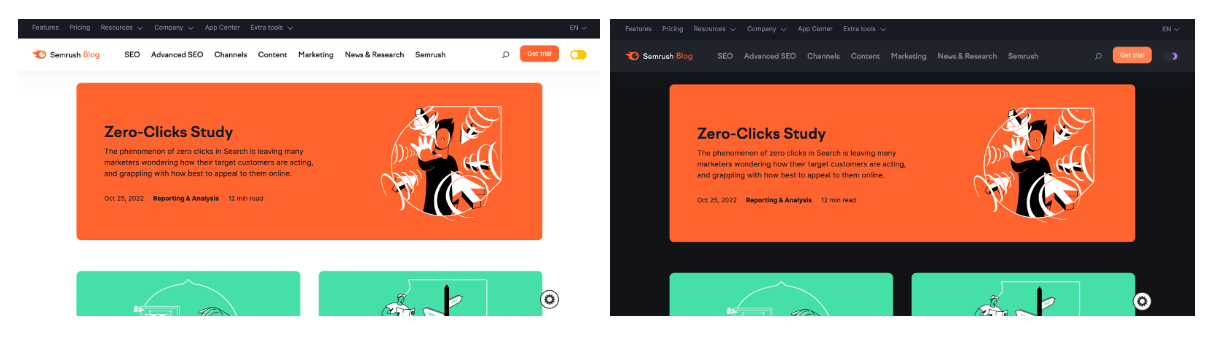 7 Examples of good digital UX design 8 semrush light mode to dark mode