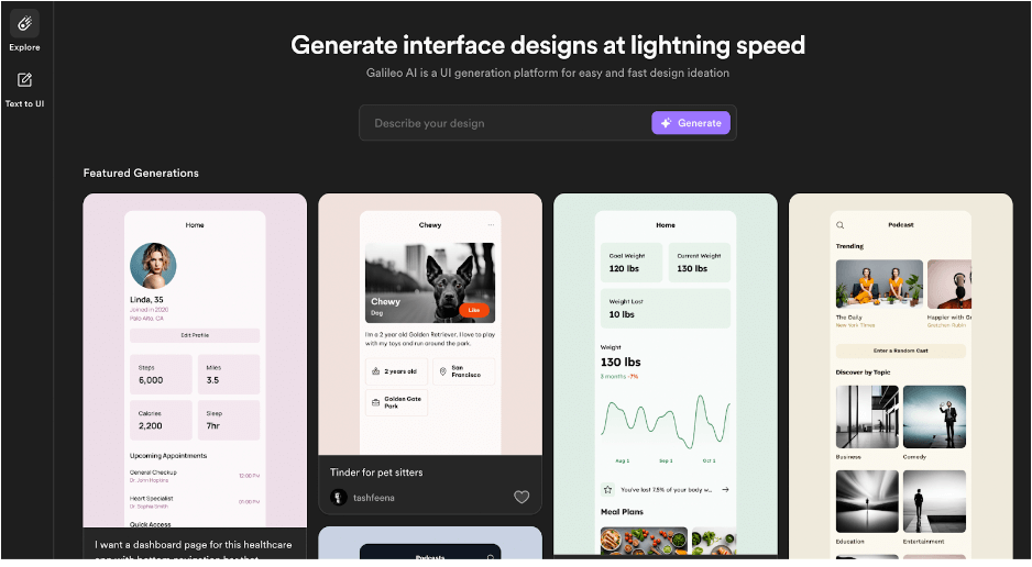 The top 8 AI tools for UX 7 Screenshot of Galileo AI