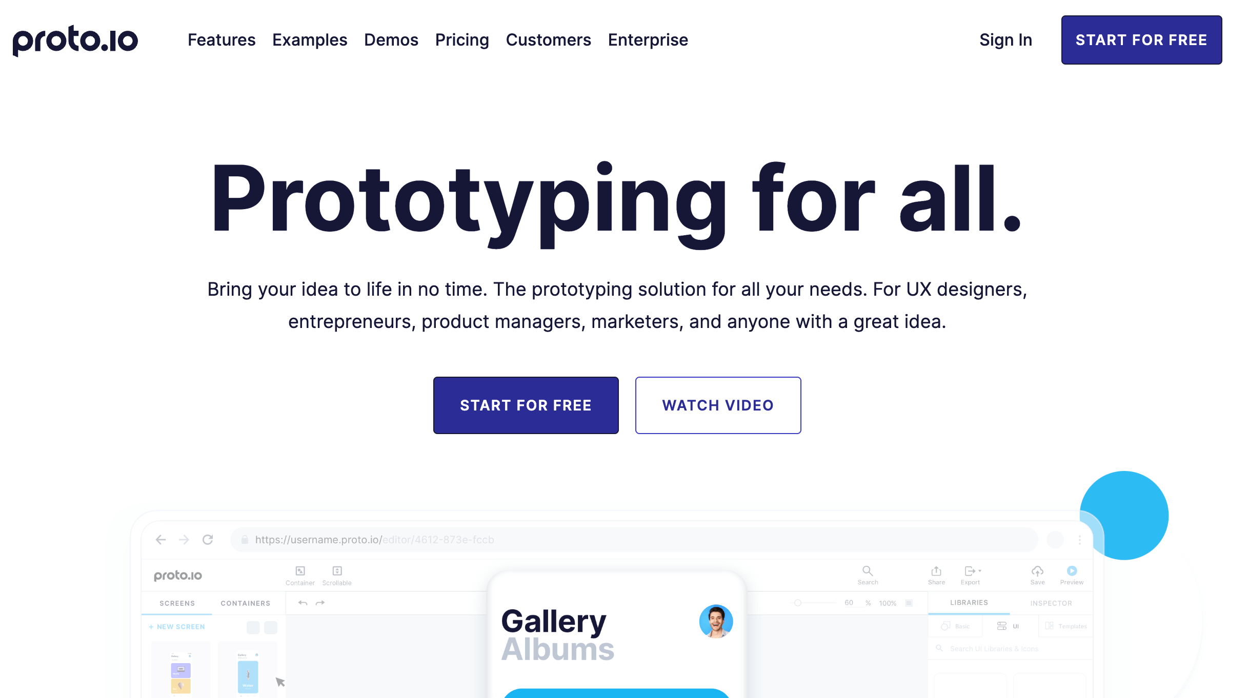 The 10 best user interface (UI) design tools to try in 2025 3 proto.io ui design software landing page