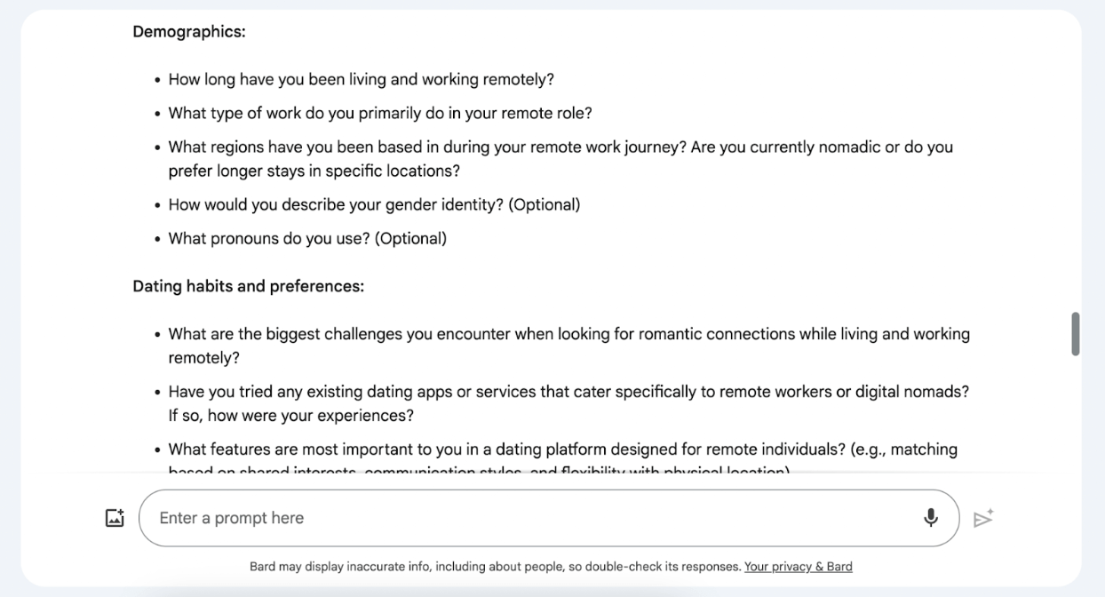 What is Gemini AI (formerly known as Bard AI) and how can you use it to become a better UX designer? 7 Screenshot of Gemini AI responding to a research-related prompt