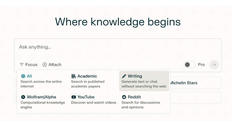 What is Perplexity AI and how can you use it in the design process? 9 Perplexity AI showing how to choose the Writing feature