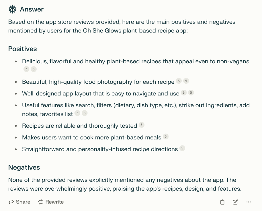 What is Perplexity AI and how can you use it in the design process? 17 showing an analysis of user reviews for a product