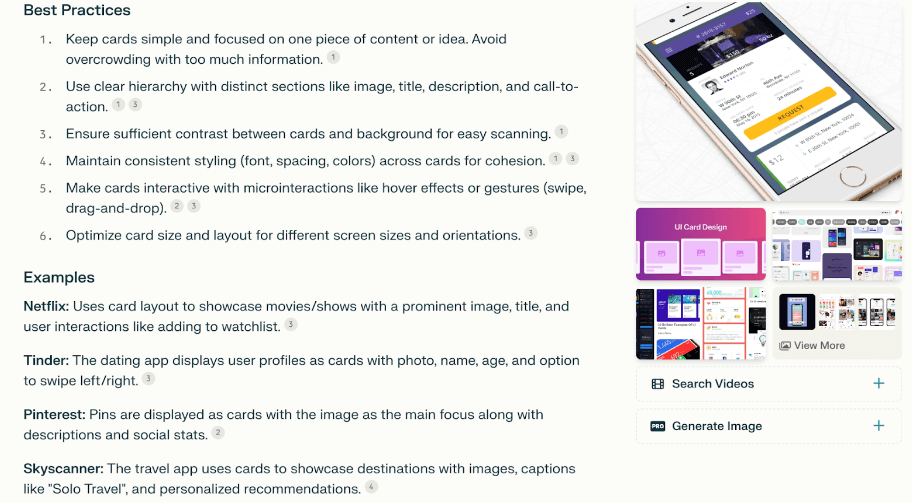 What is Perplexity AI and how can you use it in the design process? 21 Perplexity AI showing output for card design examples