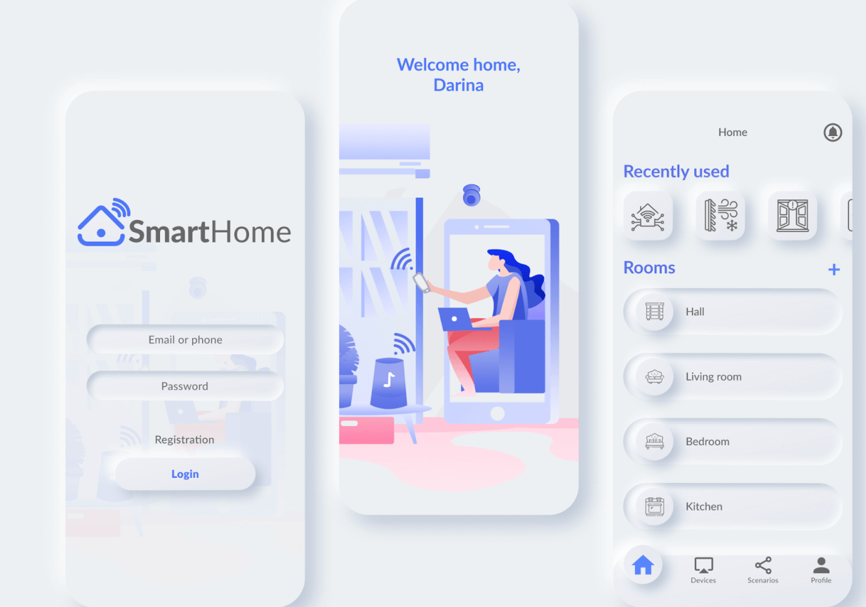 What is neumorphism in UI design? (And how to use it) 4 screenshot of SmartHome app concept by Igor Lutsenko