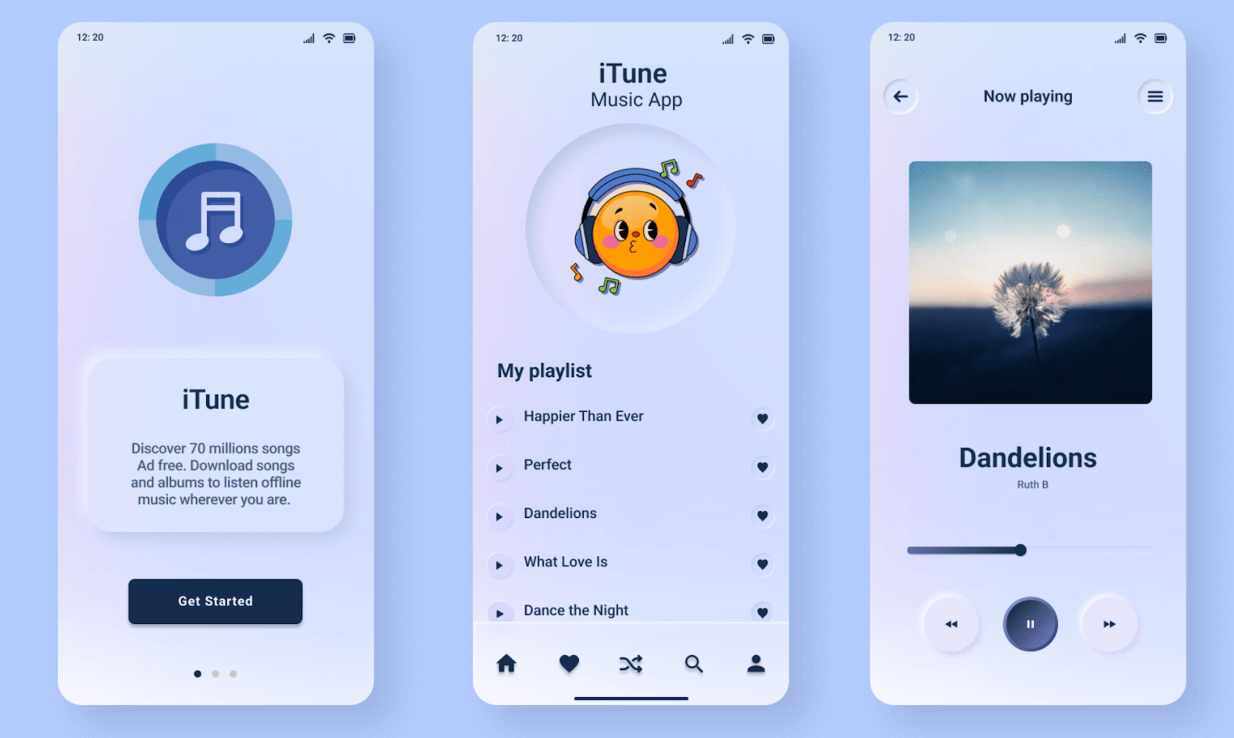 What is neumorphism in UI design? (And how to use it) 7 screenshot of Neumorphic music app concept created by Tasfia Rahman