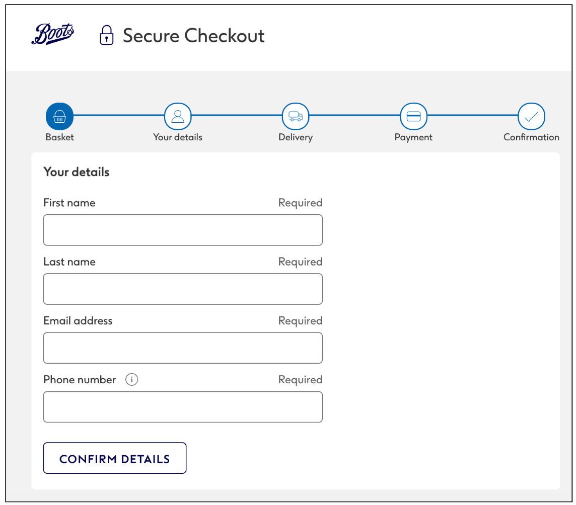 Your ultimate guide to form design (with tips, best practices, and examples) 2 Screenshot of Boots store website