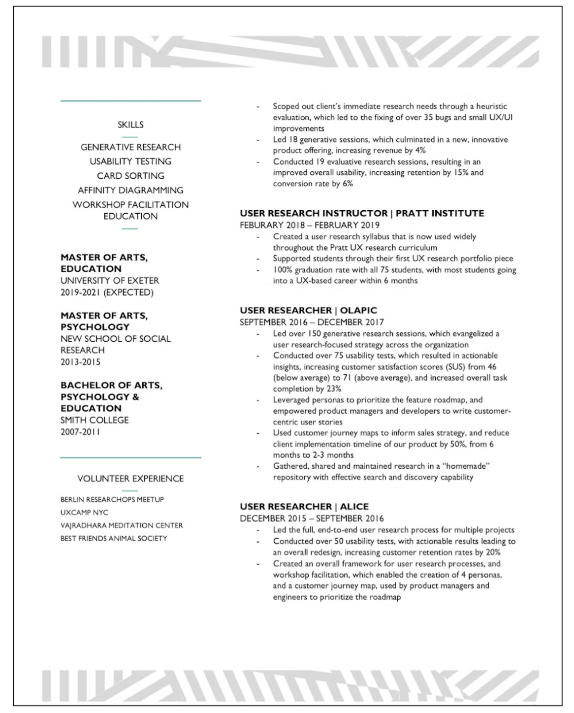 Top tips for perfecting your UX researcher resume 3 screenshot of CV template